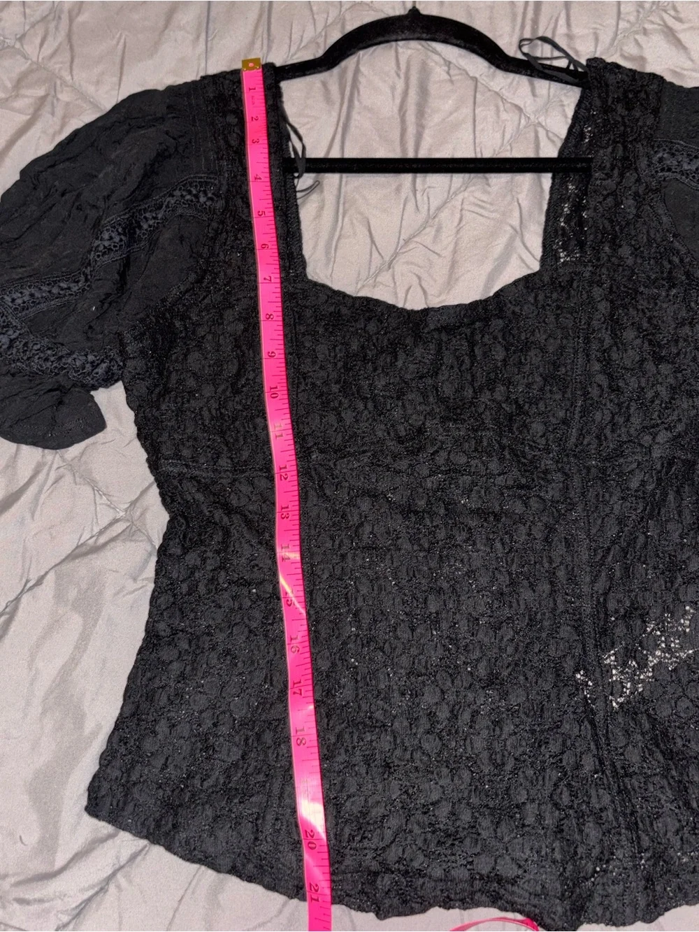 Free People Black Lace Puff Sleeve Crop Top Grunge Dark Romantic Goth